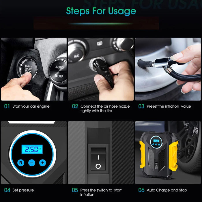 CARSUN C1399 Digital Tire Inflator Portable Car Air Compressor Inflation Pump with LED Light - 6