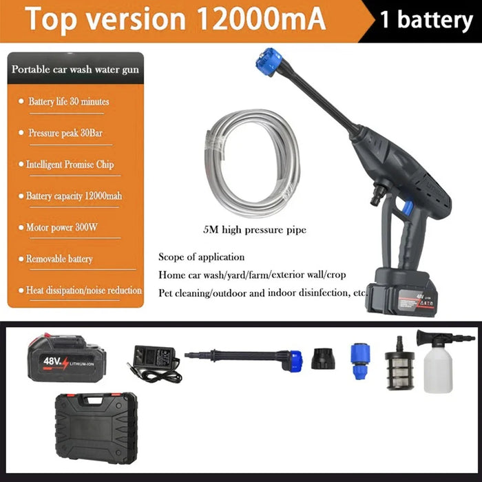 8103 Household Electric Car Washing Machine 48VH 12000mAh Car Water Gun with Sprayer Nozzle - Black / US Plug - 2