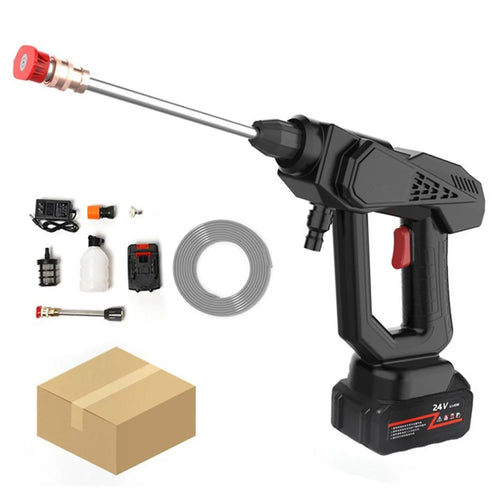 8107 Wireless Lithium-ion Battery Charging Car Wash Machine 200W Household Electric Water Spray Gun - US Plug / Black - 1