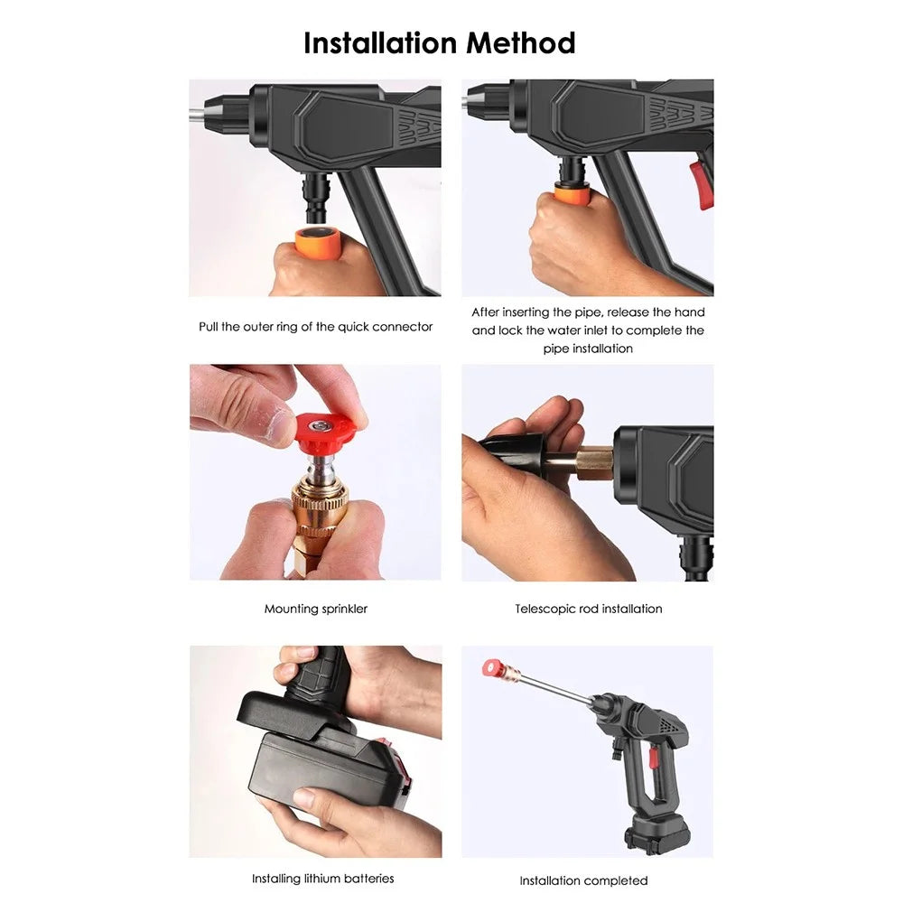 8107 Wireless Lithium-ion Battery Charging Car Wash Machine 200W Household Electric Water Spray Gun - US Plug / Black - 7