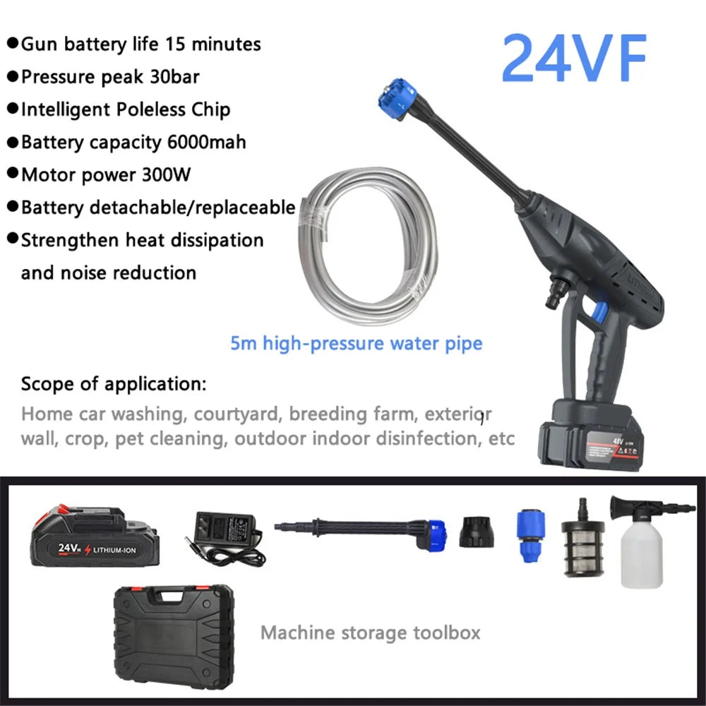 8103 Household Car Cleaning 300W Portable High Pressure Washer Electric Car Wash Water Gun (Battery: 24VH 6000mAh) - US Plug / Black - 2
