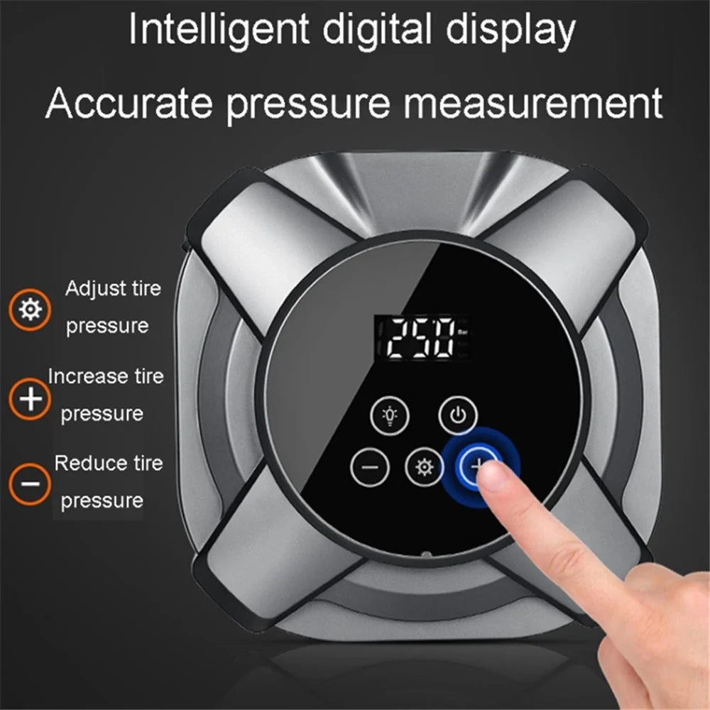 ZY5201 22 Cylinder 12V Car Air Pump Touch Screen Digital Display Tire Inflator with LED Light - Silver - 2