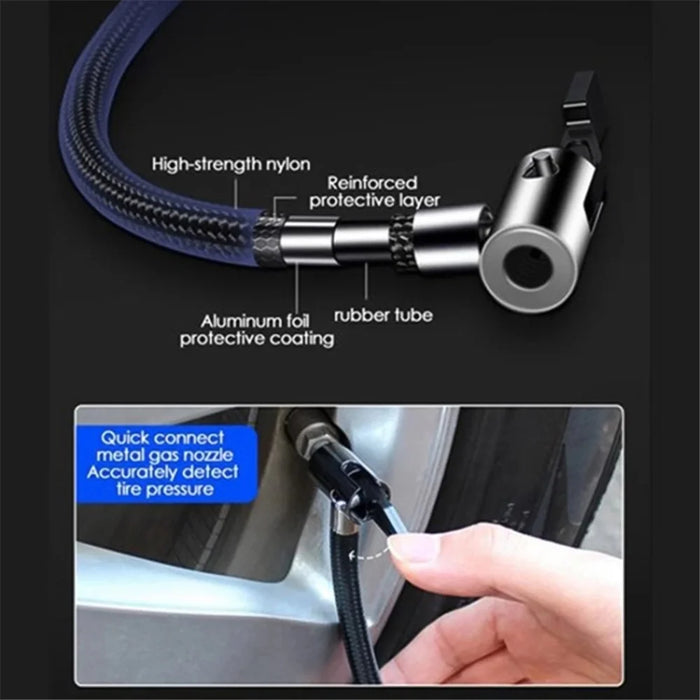 12V Wired Digital Car Tyre Inflator Portable Air Compressor with 3 Nozzle Adaptors and LED Light - 3