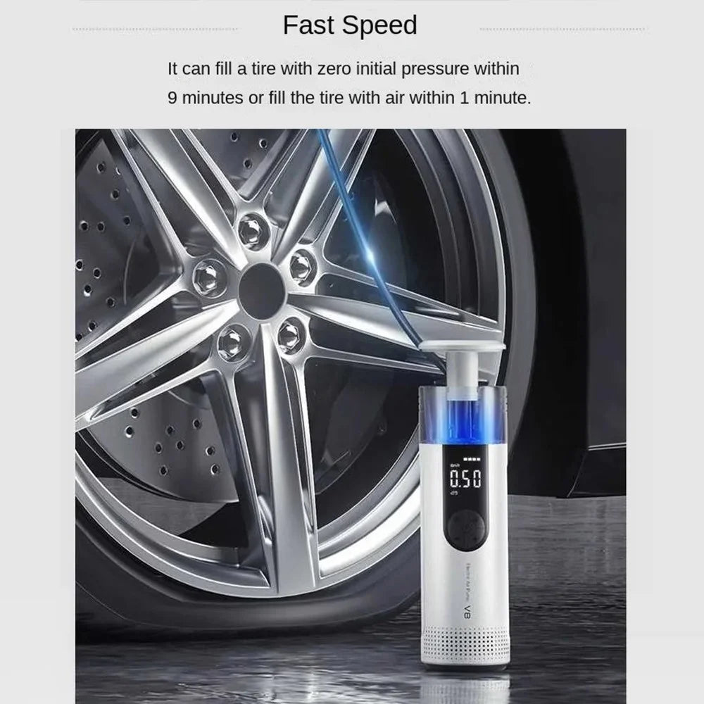 CS-V8 Wireless Car Pump Air Compressor for Cars, Portable Electric Tire Inflator - Black - 2