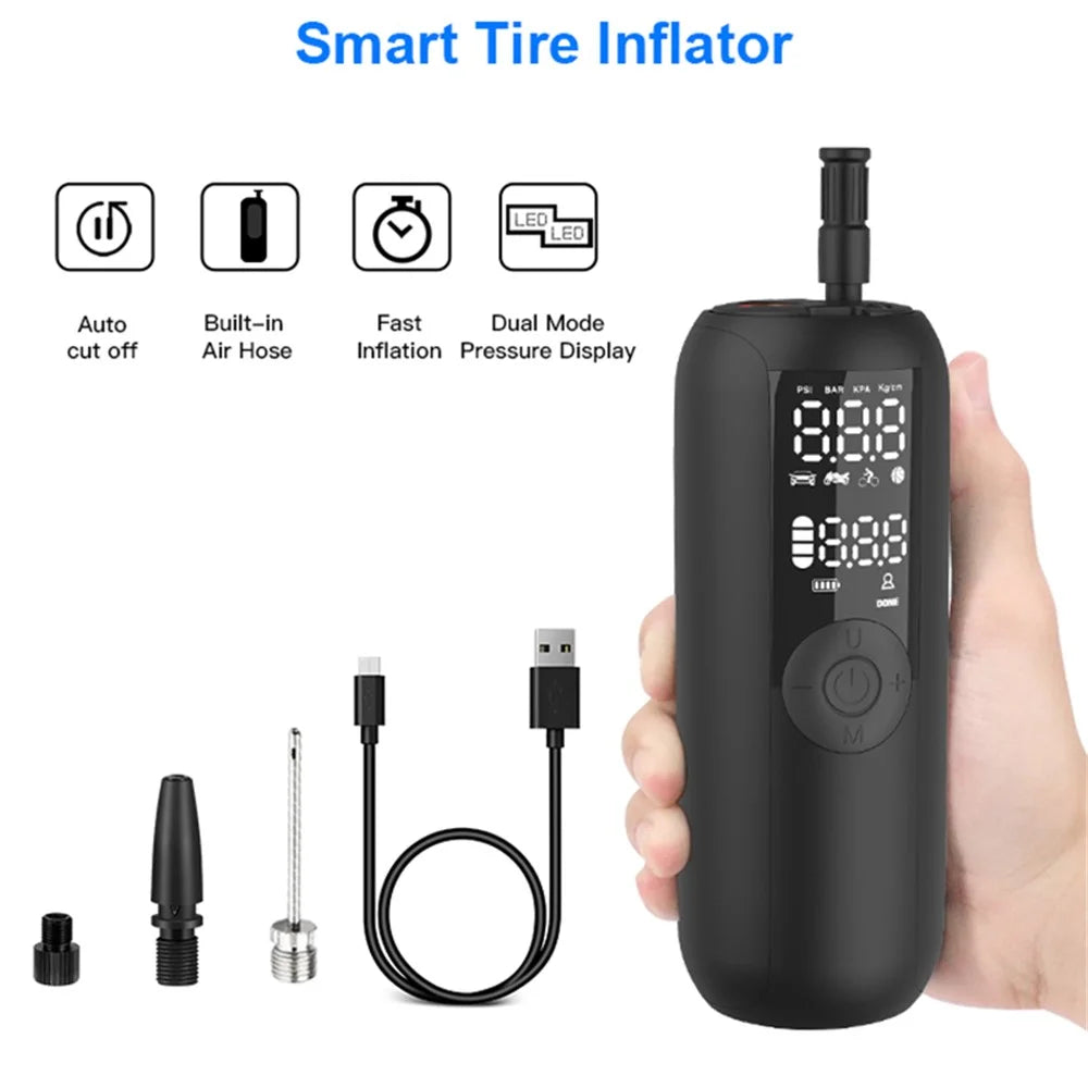 LP1 Outdoor Portable Smart Tire Pump with LED Light, Car Bike Mini Inflator - 3