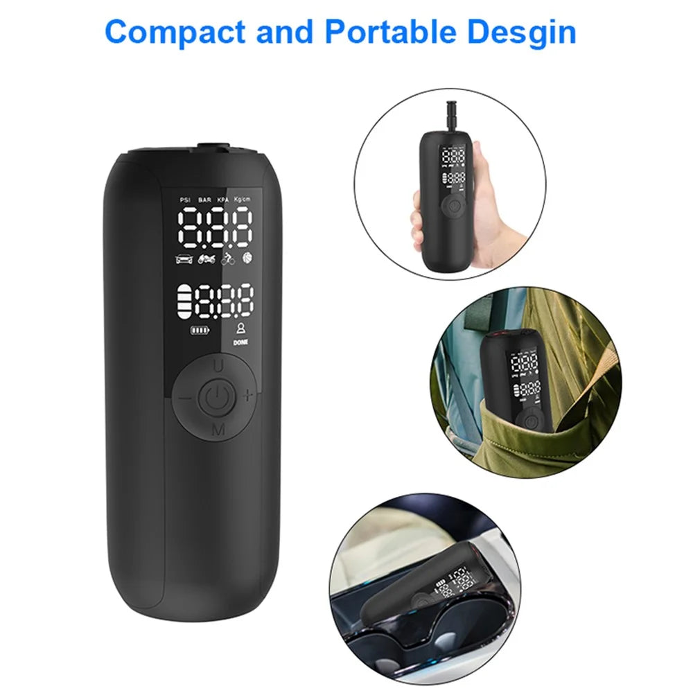 LP1 Outdoor Portable Smart Tire Pump with LED Light, Car Bike Mini Inflator - 5