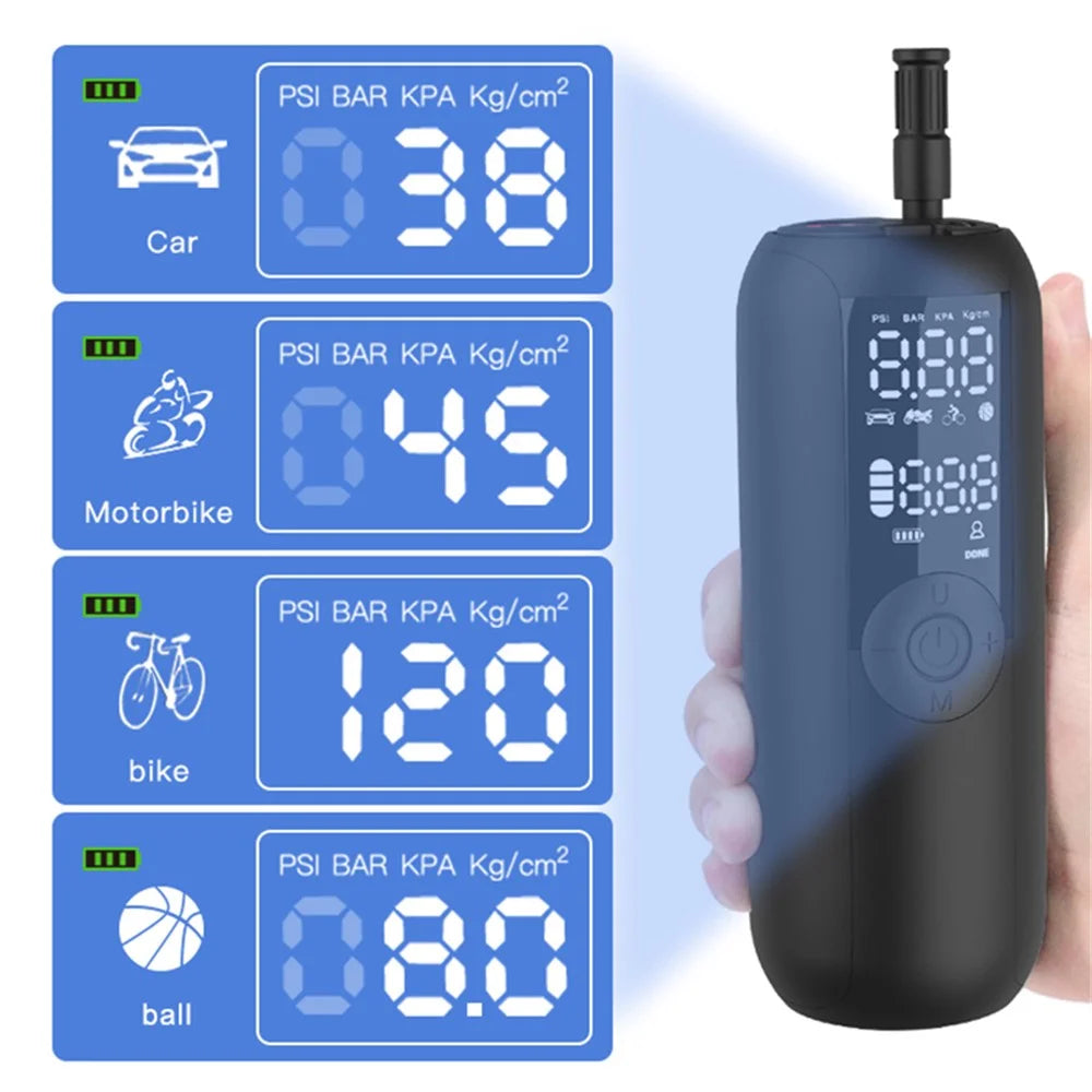 LP1 Outdoor Portable Smart Tire Pump with LED Light, Car Bike Mini Inflator - 6