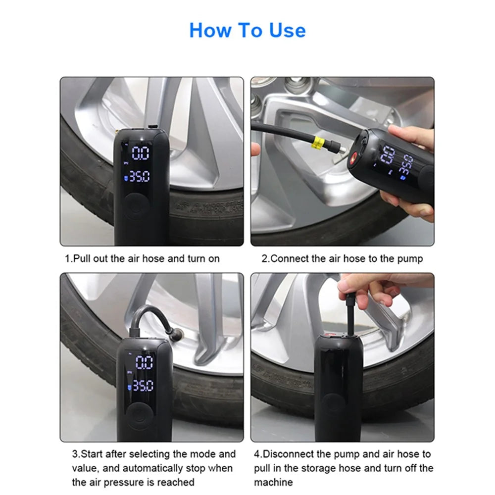LP1 Outdoor Portable Smart Tire Pump with LED Light, Car Bike Mini Inflator - 7