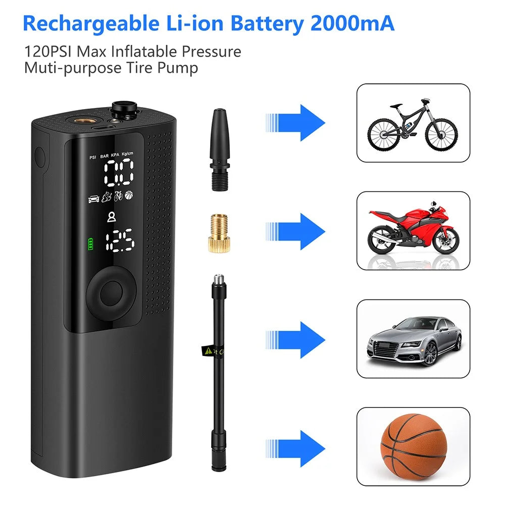 BP198 Multi-Function Digital Display Air Pump Portable Tire Inflator with LED Light - 5