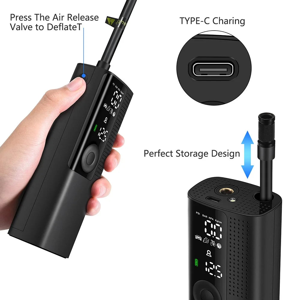 BP198 Multi-Function Digital Display Air Pump Portable Tire Inflator with LED Light - 7