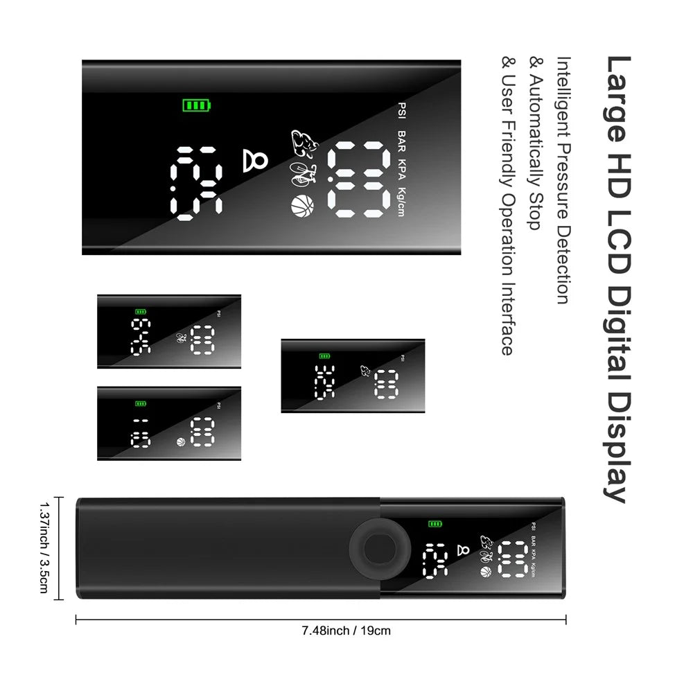 BP188 Aluminum Alloy Air Pump Portable LCD Display Inflator for Motorbike, Bicycles, and Balls - 3