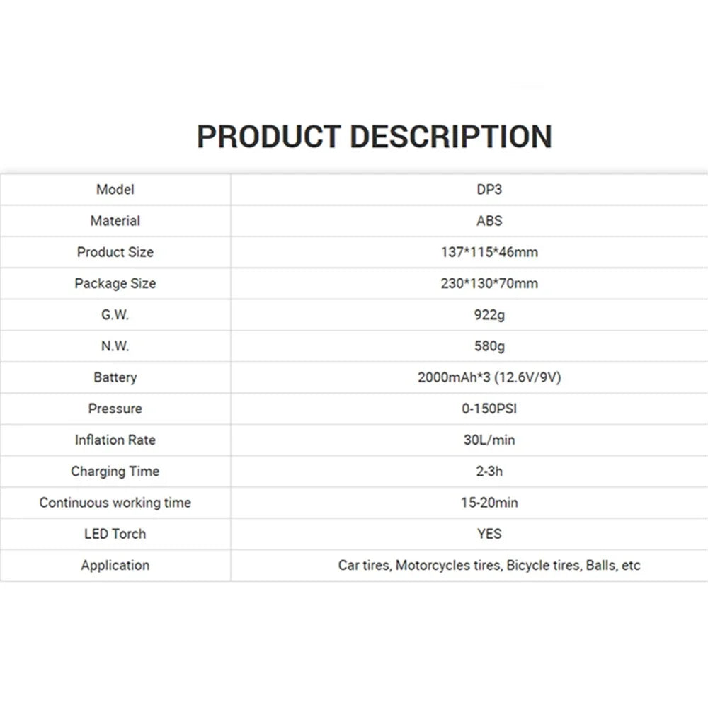 DP3 Wireless Smart Tire Air Pump 2-in-1 Deflation Inflation Pump for Outdoor Camping - 6