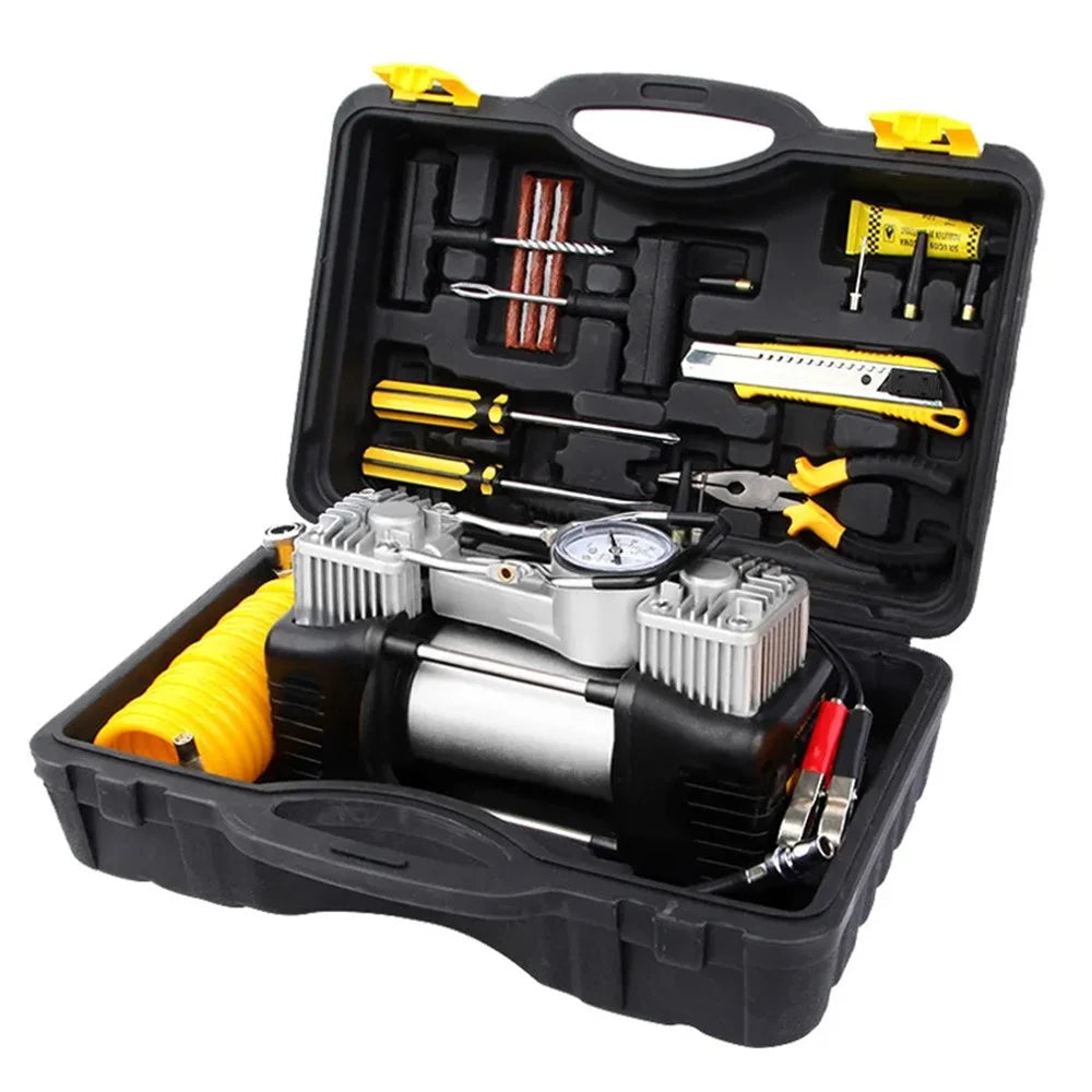 Double Cylinder Air Pump Screwdriver Car Tire Repair Tool Set with Storage Box - 1