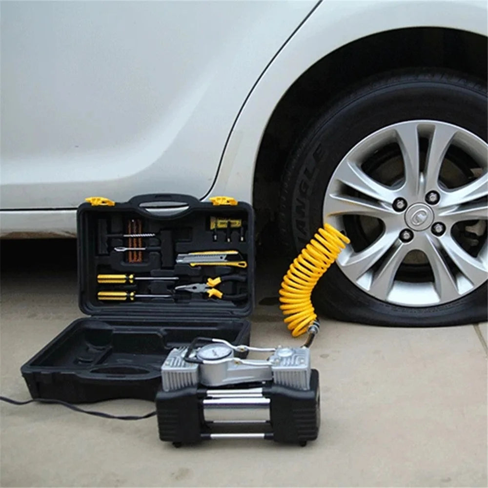 Double Cylinder Air Pump Screwdriver Car Tire Repair Tool Set with Storage Box - 3