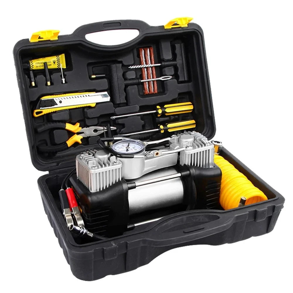Double Cylinder Air Pump Screwdriver Car Tire Repair Tool Set with Storage Box - 6