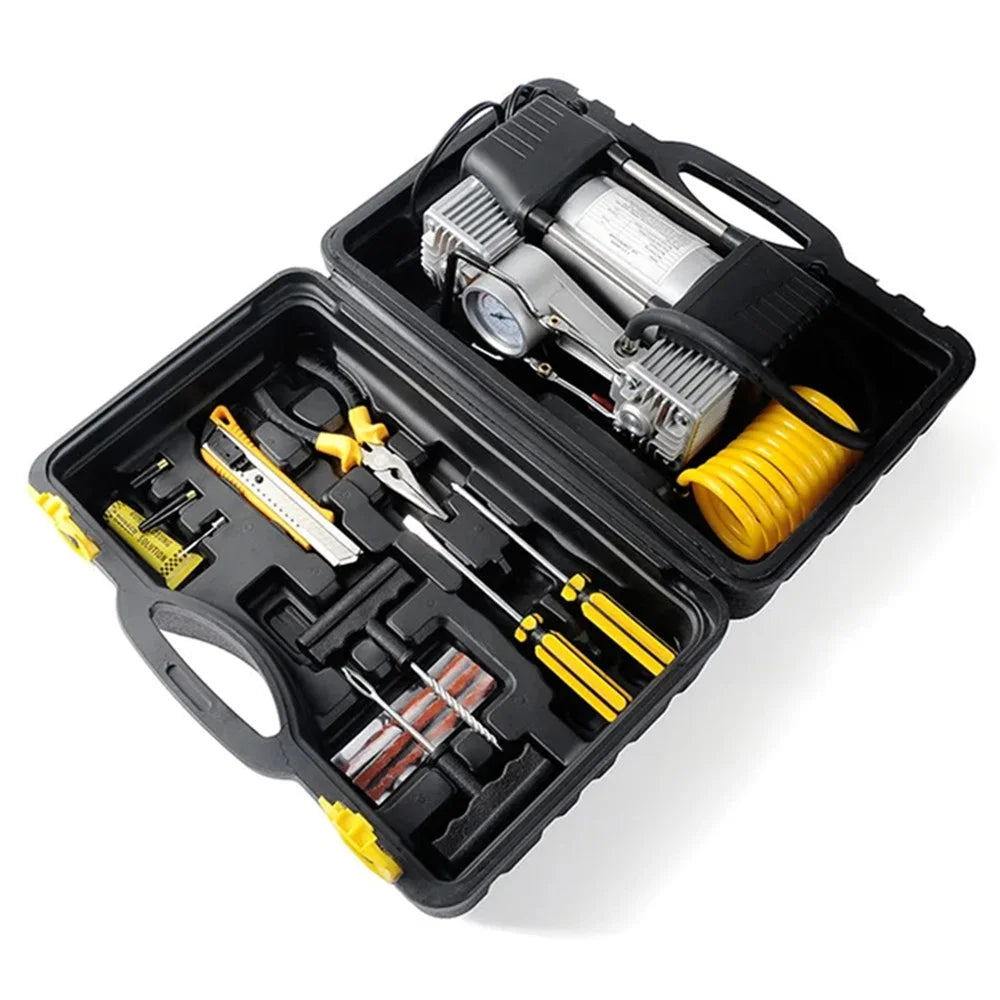 Double Cylinder Air Pump Screwdriver Car Tire Repair Tool Set with Storage Box - 7