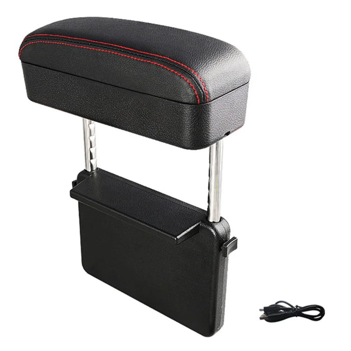 Car Armrest Storage Box Center Console Arm Rest Organizer Wireless Charger - Black / Red - 1