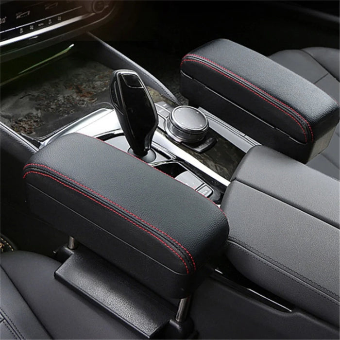 Car Armrest Storage Box Center Console Arm Rest Organizer Wireless Charger - Black / Red - 3