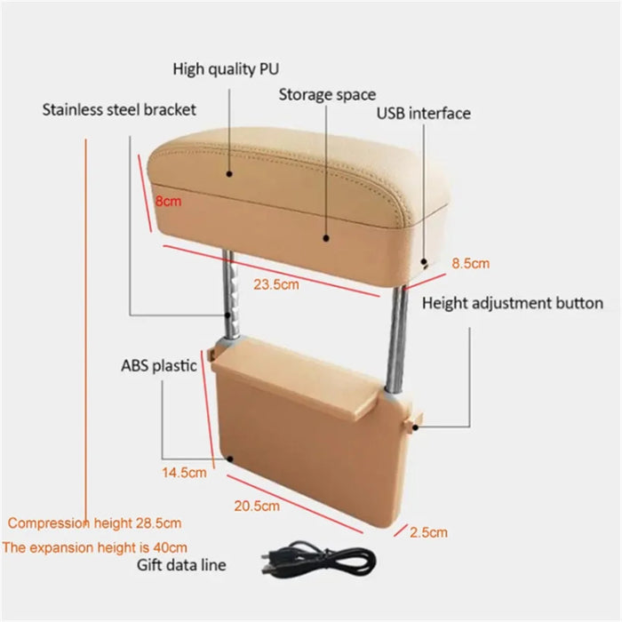 Car Armrest Storage Box Center Console Arm Rest Organizer Wireless Charger - Black / Red - 5