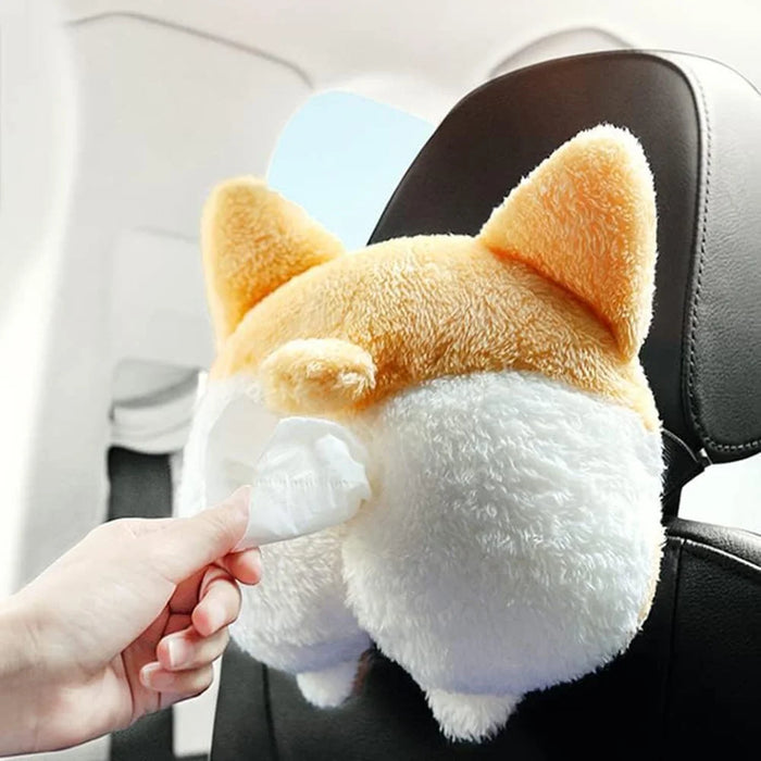Plush Corgi Butt Funny Car Tissue Box Creative Cute Car Tissue Holder Interior Decoration - 6