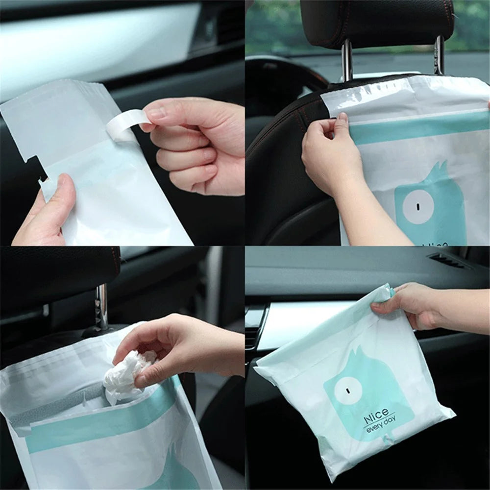 15Pcs / Pack Sealable Portable Car Trash Bag Easy Stick-On Disposable Car Garbage Bag Leak-Proof Vomit Bag Kitchen Storage Bag Suitable for Cars, Offices, Kitchens, Travel - Baby Blue - 4