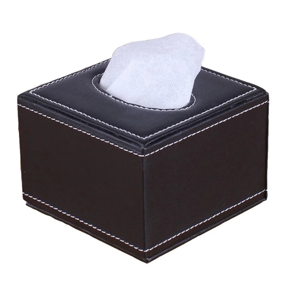 Tissue Box Cover Square Modern Leather Facial Tissue Dispenser Box Holder for Home Office Desktop, Car - Smooth Surface - 1