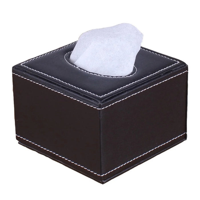 Tissue Box Cover Square Modern Leather Facial Tissue Dispenser Box Holder for Home Office Desktop, Car - Smooth Surface - 1