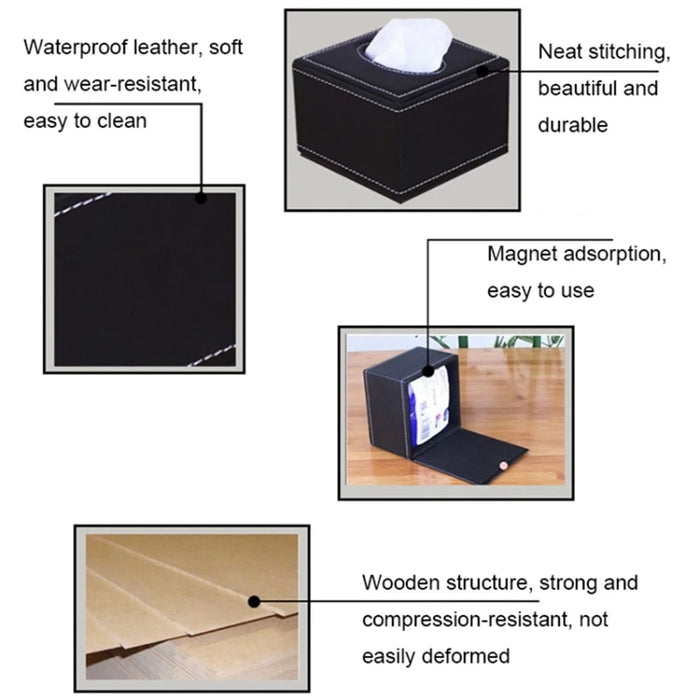 Tissue Box Cover Square Modern Leather Facial Tissue Dispenser Box Holder for Home Office Desktop, Car - Smooth Surface - 3