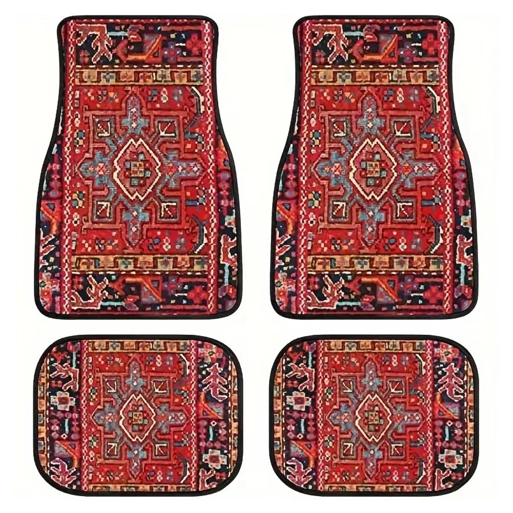 4Pcs / Set Retro Bohemian Style Car Front+Rear Floor Mat Neoprene Vehicle Interior Decorative Floor Pad - Style 1 - 1