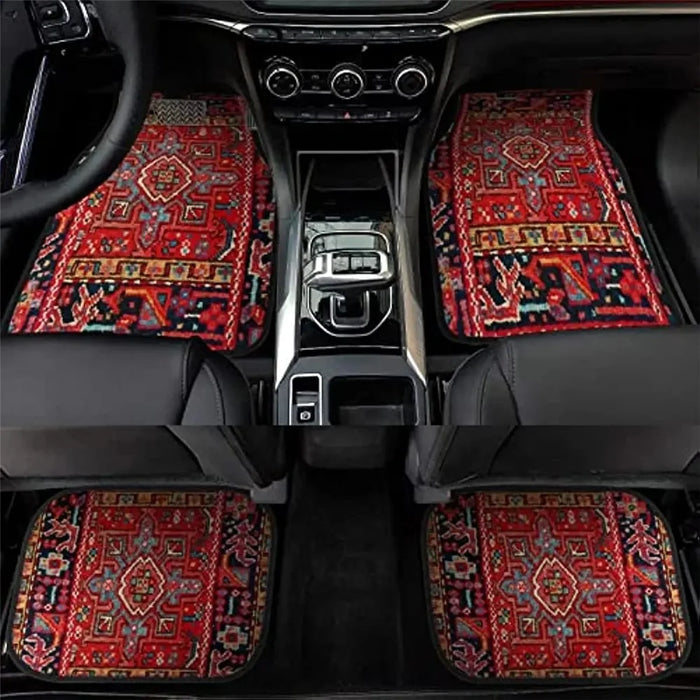 4Pcs / Set Retro Bohemian Style Car Front+Rear Floor Mat Neoprene Vehicle Interior Decorative Floor Pad - Style 1 - 2