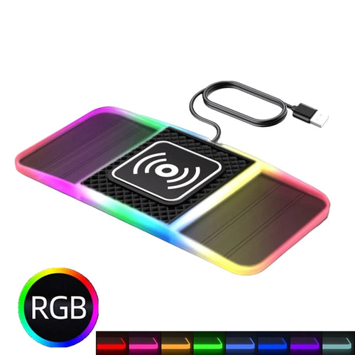 20W Fast Charging Anti-Slip Mat with RGB Ambient Light Car Wireless Charger Pad Universal Phone Charger - USB Interface/1m Cable - 1