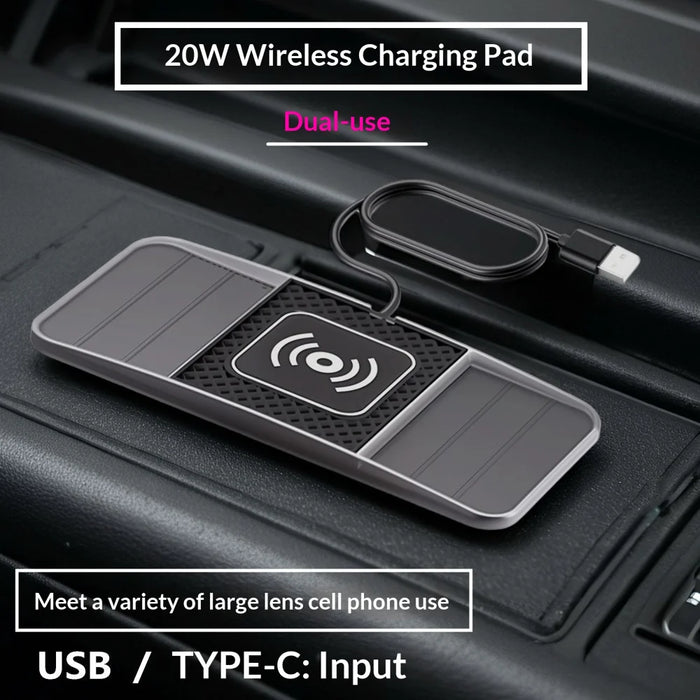 20W Fast Charging Anti-Slip Mat with RGB Ambient Light Car Wireless Charger Pad Universal Phone Charger - USB Interface/1m Cable - 3