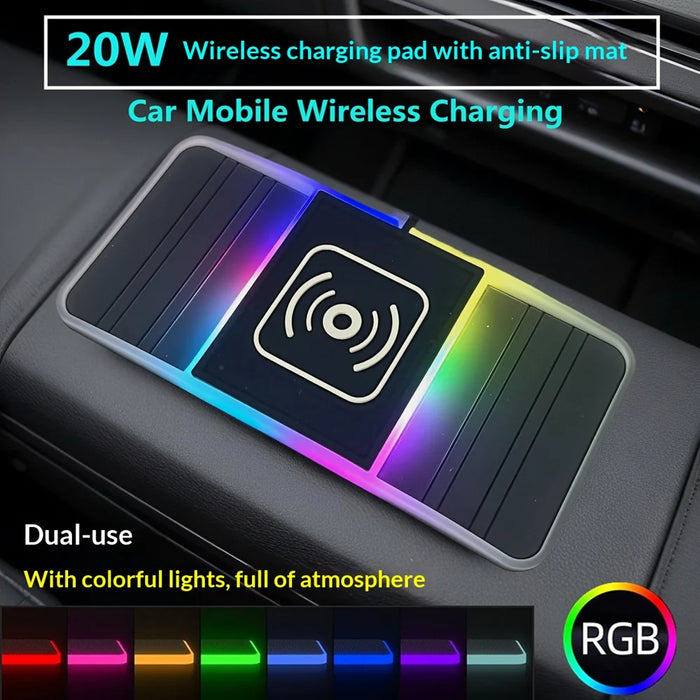 20W Fast Charging Anti-Slip Mat with RGB Ambient Light Car Wireless Charger Pad Universal Phone Charger - USB Interface/1m Cable - 5