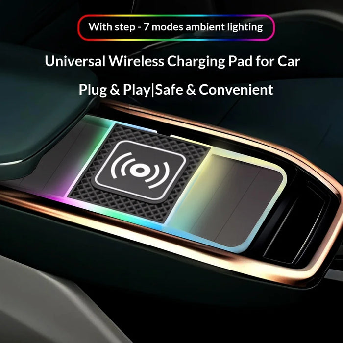 20W Fast Charging Anti-Slip Mat with RGB Ambient Light Car Wireless Charger Pad Universal Phone Charger - USB Interface/1m Cable - 7