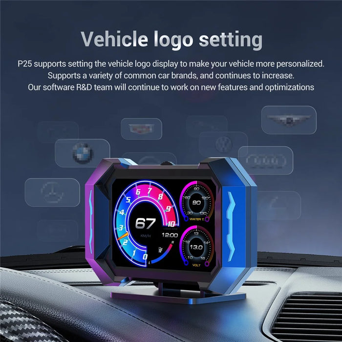 P25 Car HUD OBD LCD Display Multi-Function Speedometer with Water Temperature Fuel Consumption Inclinometer - 5