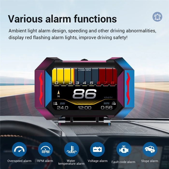 P25 Car HUD OBD LCD Display Multi-Function Speedometer with Water Temperature Fuel Consumption Inclinometer - 6