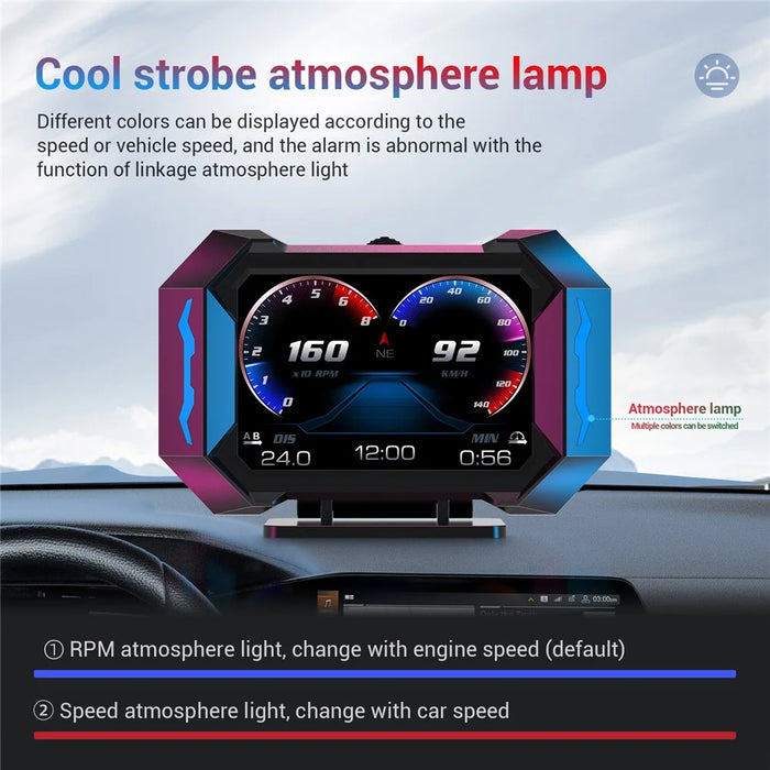P25 Car HUD OBD LCD Display Multi-Function Speedometer with Water Temperature Fuel Consumption Inclinometer - 7