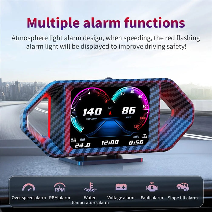 P26 Car HUD OBD GPS Head-Up Display LCD Speedometer with RPM Fuel Consumption and Slope Meter - 6