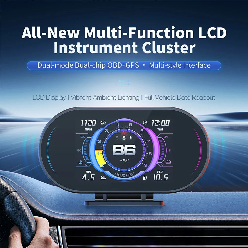 P27 OBD2 GPS Dual-Mode Car HUD LCD Head-Up Display with Speed RPM Water Temperature and Fuel Consumption - Black - 3