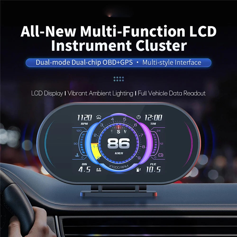 P27 OBD2 GPS Dual-Mode Car HUD LCD Head-Up Display with Speed RPM Water Temperature and Fuel Consumption - Black - 4