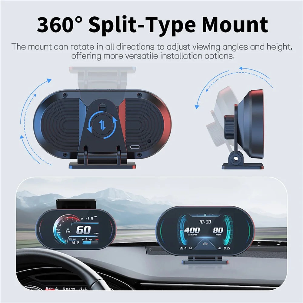 P27 OBD2 GPS Dual-Mode Car HUD LCD Head-Up Display with Speed RPM Water Temperature and Fuel Consumption - Black - 6