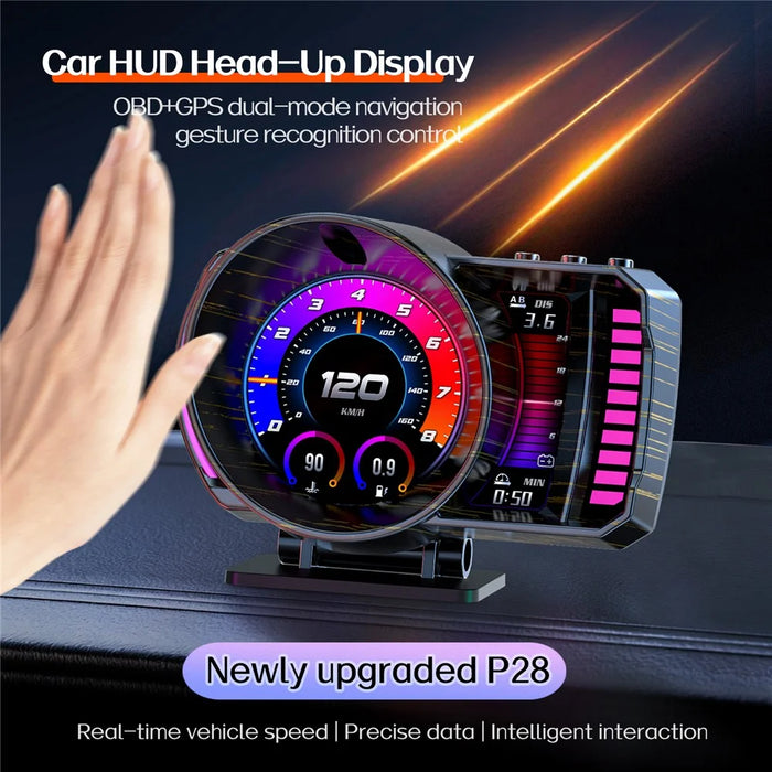 P28 3.5 Inch LCD OBD2+GPS Dual System Car HUD Head-Up Display with RGB Ambient Light - Black - 5