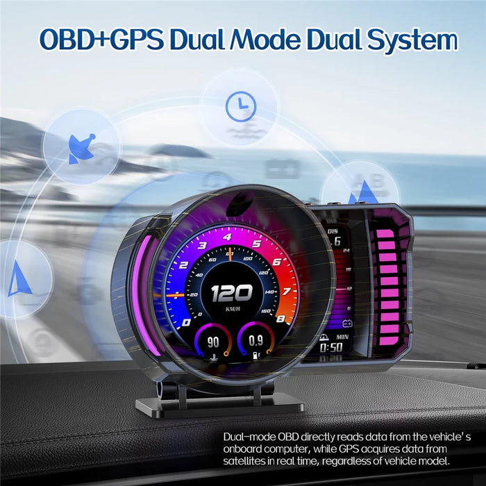 P28 3.5 Inch LCD OBD2+GPS Dual System Car HUD Head-Up Display with RGB Ambient Light - Black - 7