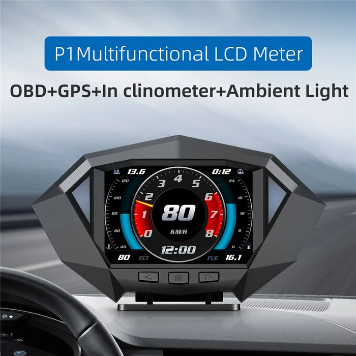 P1 3.5 inch LCD Car HUD Head Up Display Speed Detector Slope Meter Plastic OBD2+GPS Smart Driving Computer - 4