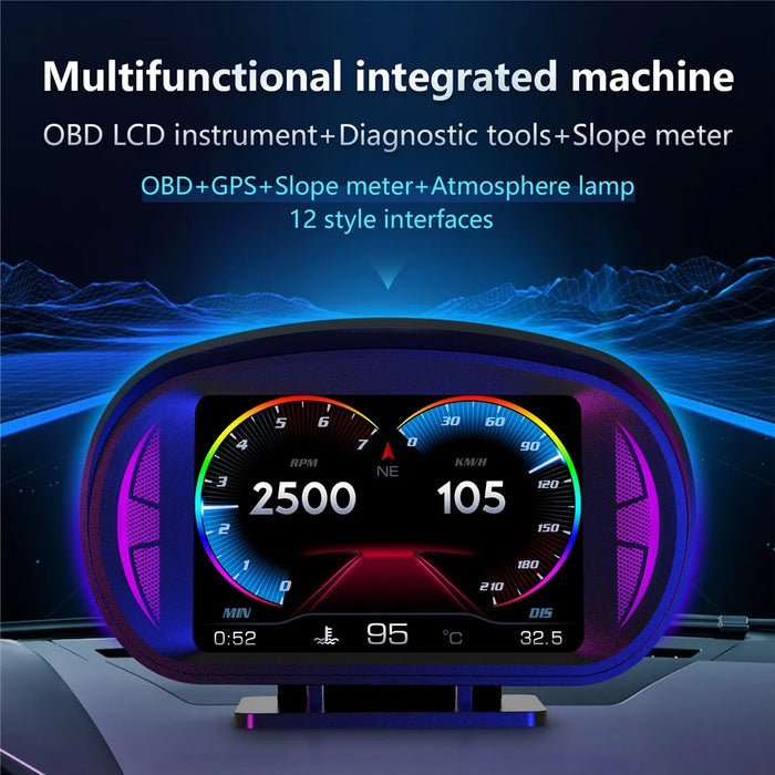 P2 OBD LCD Display Smart Driving Device + Diagnostic Tools + Slope Meter for Cars Vehicles - 3