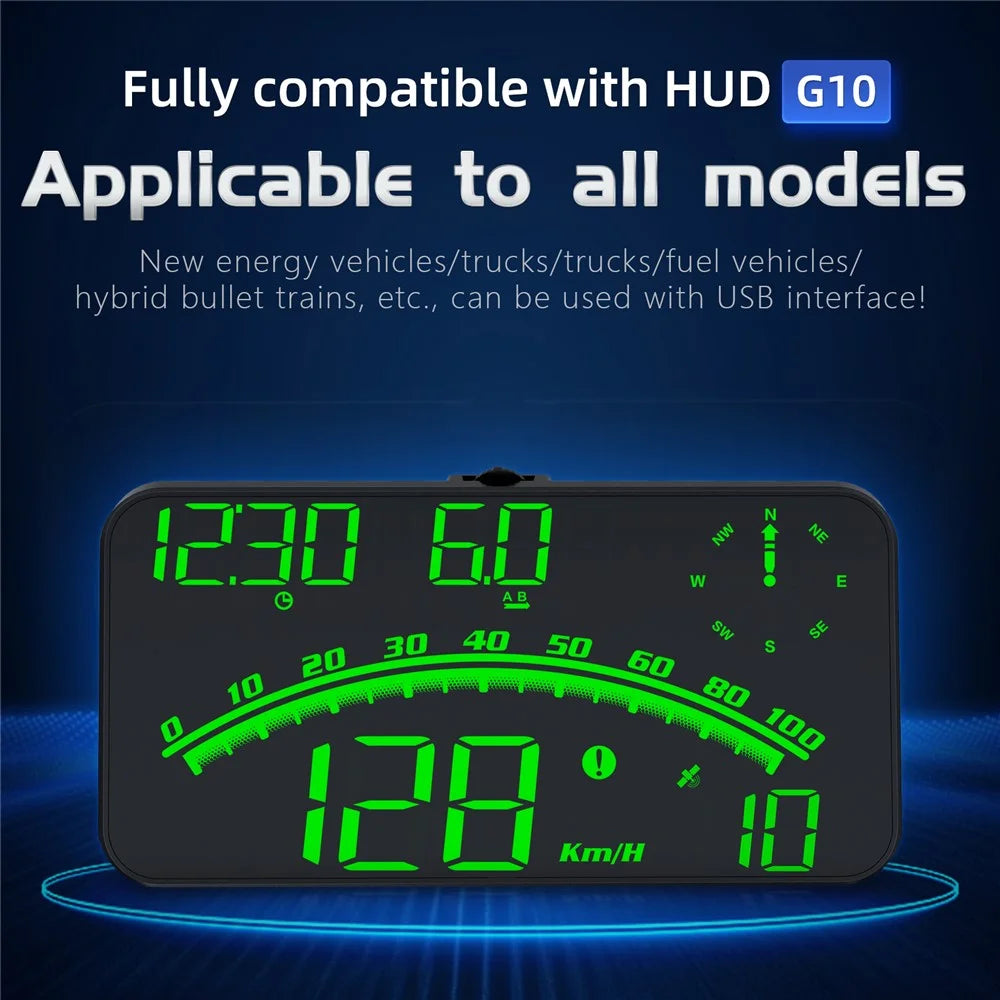 G10 GPS Head-Up Display 16:9 Large Screen HUD with 2 Alarm Function Support 360° Rotating - Green - 3