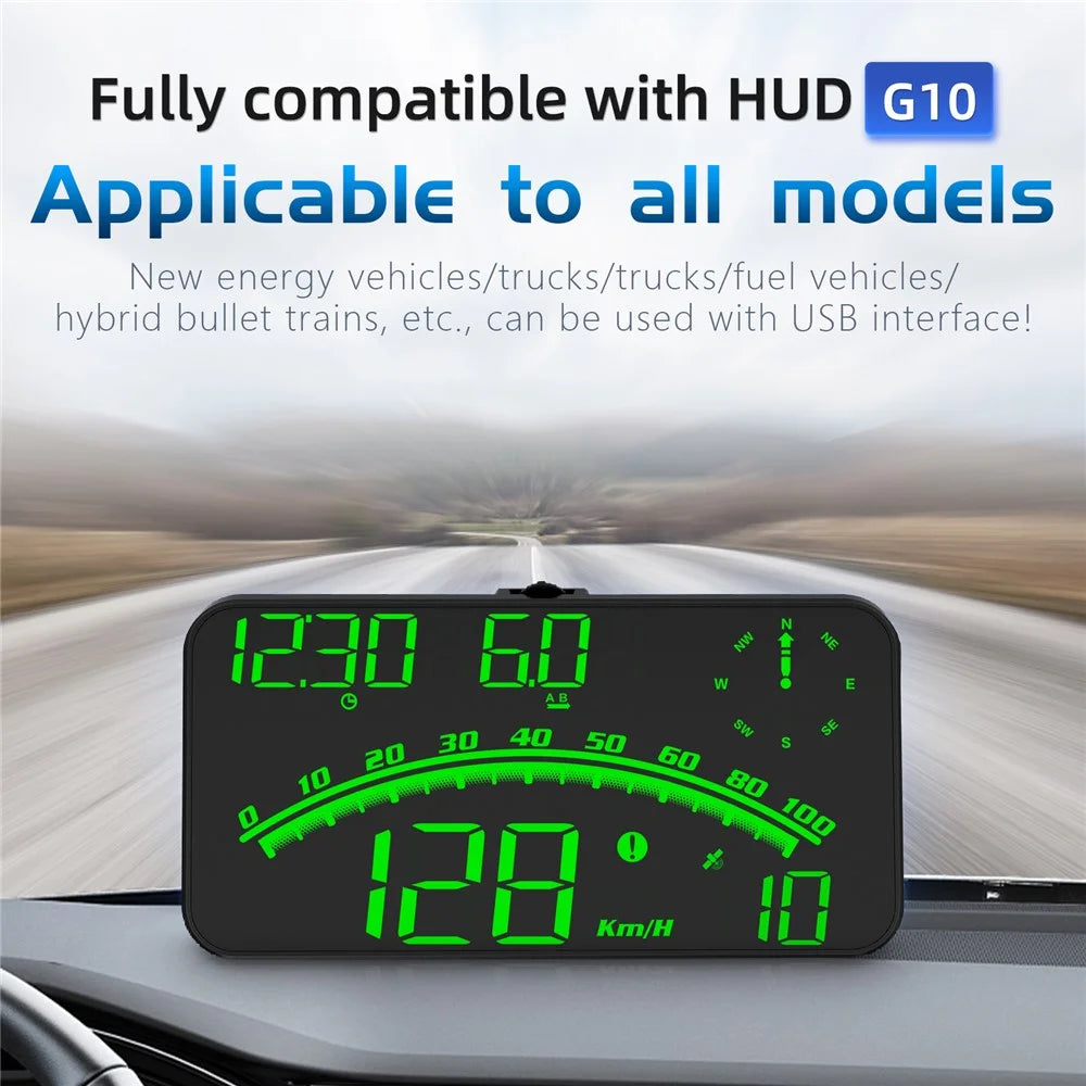 G10 GPS Head-Up Display 16:9 Large Screen HUD with 2 Alarm Function Support 360° Rotating - Green - 4