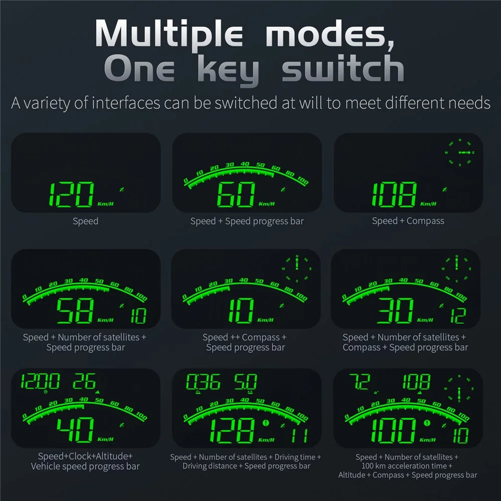 G10 GPS Head-Up Display 16:9 Large Screen HUD with 2 Alarm Function Support 360° Rotating - Green - 7