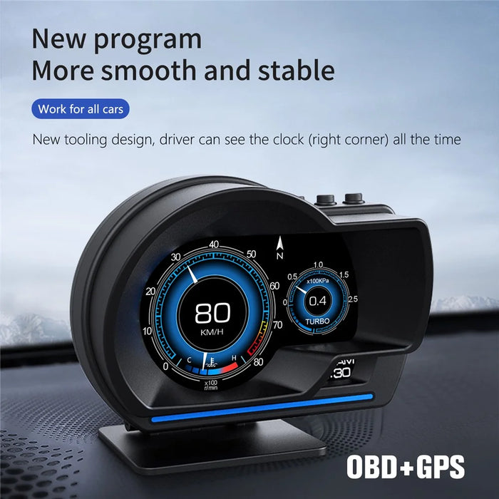 P6 Car HUD Head-Up Display OBD2+GPS Smart Gauge with Over Speed, RPM Alarm - 4