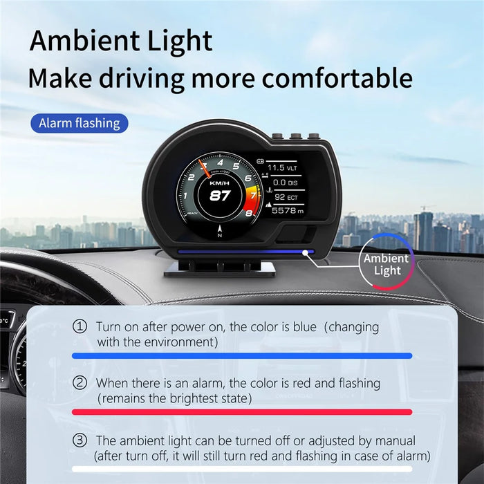 P6 Car HUD Head-Up Display OBD2+GPS Smart Gauge with Over Speed, RPM Alarm - 5